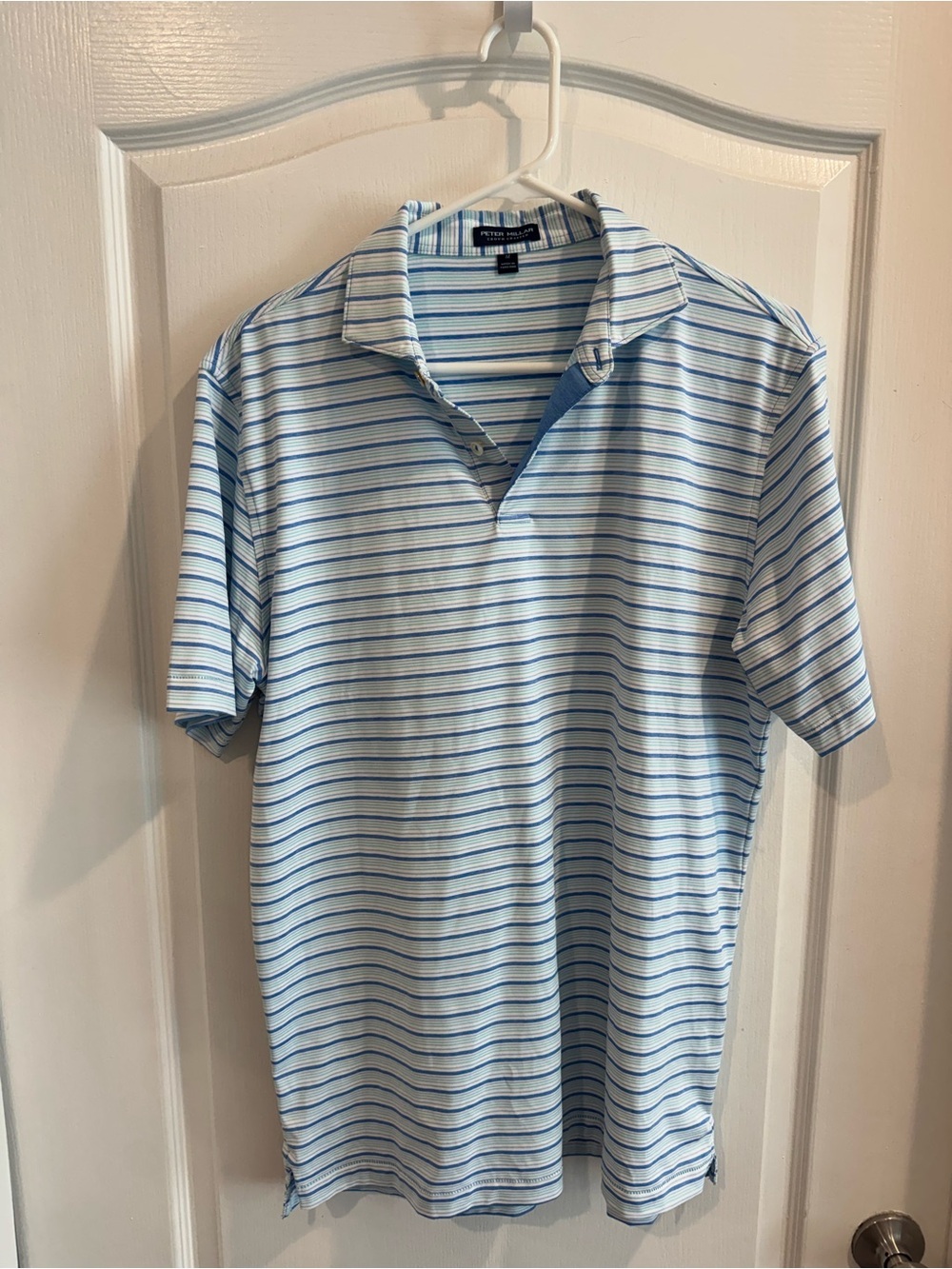 Peter Millar Light Blue & White Striped Polo